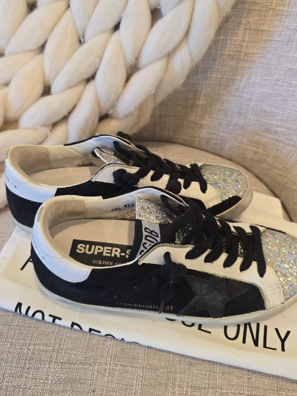 Golden Goose Women's White and Black Sneakers with Silver Glitter - Picture 2 of 7